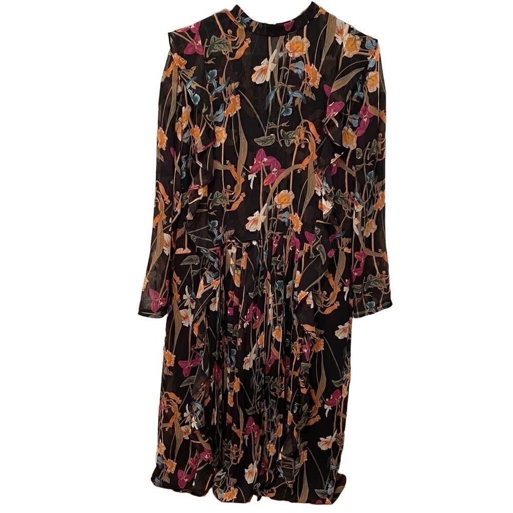 Artizia Little Moon Dress Womens L Orchid Floral Midi Long Sleeve Drop Waist